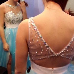 Blue sparkly floor length prom dress